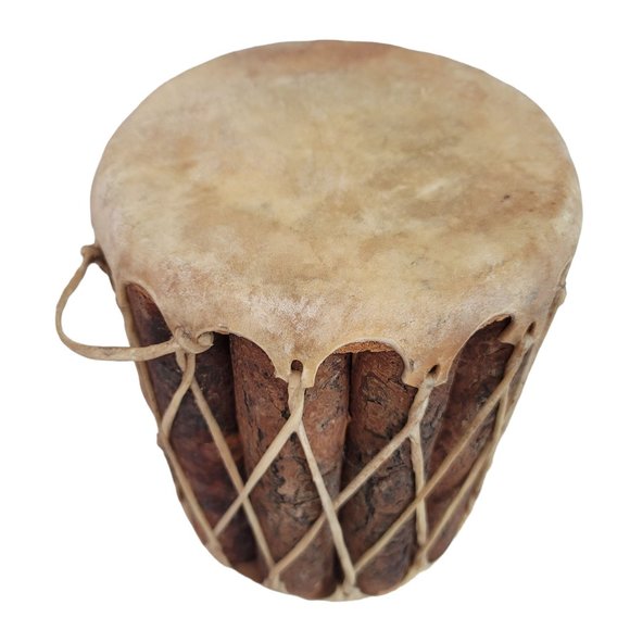 traditional buffalo raw hide and wooden drum. beautifully made - Picture 2 of 8
